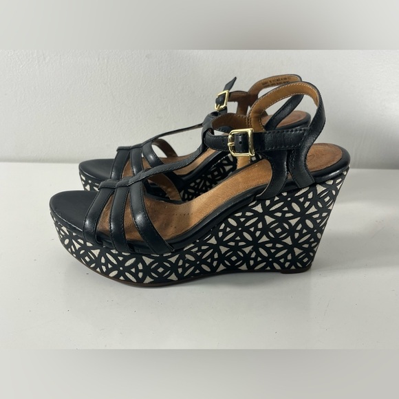 Clarks Women's Amelia Avery Sandal Black White Wedge Heels Womens Size 7 - Picture 3 of 8